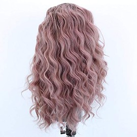 Choshim Hair Synthetic Lace Front Wig Mixed Pink Color Long Curly Wavy Lace Wig for Fashion Girl Pre Plucked Hairline Heat Resistant Fiber Grey Pink Cosplay Party Wig 22Inches