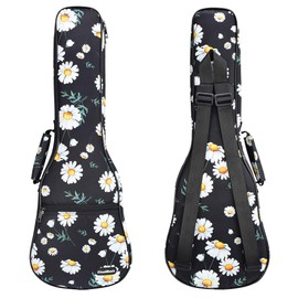 CLOUDMUSIC Ukulele Case Gig Bag Padded Backpack For Concert 23" Inch(Concert,Small Daisy In Black)