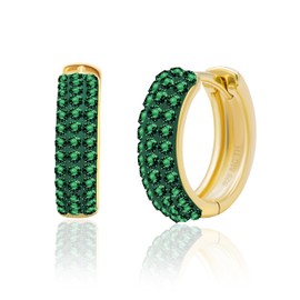 Gold Plated Silver Emerald Crystal Hoop Earrings for Women | 15MM Hypoallergenic Emerald Earrings for Women| Green Crystal Hoop Earrings by MAX + STONE