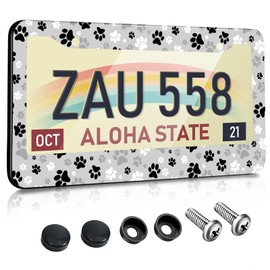 Toykee License Plate Frames for Women Car Plate Holder Cover Cute Funny Dog Paws Metal Tag Frame Stainless Steel Car Accessories Front Rear Plate Decor