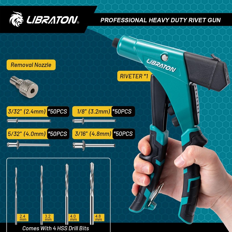 LIBRATON Professional Heavy Duty Rivet Gun, One-Handed Pop Rivet Gun