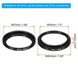 PATIKIL 34mm-37mm Metal Step Up Ring Camera Lens Filter Adapter Ring Aluminum Filter Adapter Ring for Camera Lens Hood Black