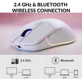 Keychron M3 Wireless Mouse, PAW3395 Sensor with Programmable Macro Button 26,000 DPI Supports 2.4 GHz/Bluetooth 5.1, 79g Ultra-Light Ergonomic Design Up to 70 Hours Using for PC Mac Laptop - White
