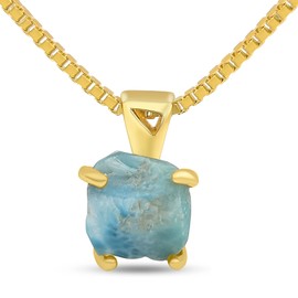 Genuine Raw Larimar pendant necklace, with 925 sterling silver yellow gold plated, real rough birthstone gift for her and him, Uniquelan Jewelry (larimar)