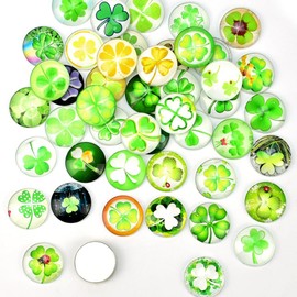 DOUSELLA Pack of 50 Four-Leaf Clover Colourful Glass Stones 25 mm Muggle Stones Children's Glass Cabochons Lucky Charm Flatback Lucky Stones Decoration Muggle Stones for DIY Craft Jewellery Making