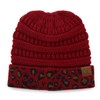 C.C Exclusives Solid Color Ribbed Beanie Ponytail hat with Leopard