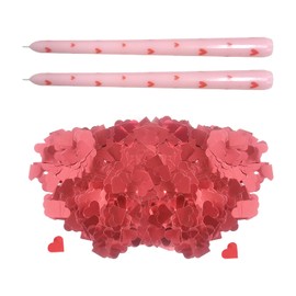 TVSVKWE 2 Long Pink Candles, 1 Pack Of Red Confetti, Heart-Shaped Print, Romantic Candlelight Dinner Decoration, Suitable For Valentine'S Day Wedding Anniversary.