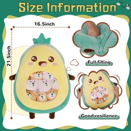 Cute Throw Pillow Stuffed Banana Toys Kawaii Banana Plush Avocado Stuffed Animal Carrot Removable Fluffy Creative Gifts Cat Paw Dinosaur for Teens Adults Birthday Wedding Party Supplies (Avocado)