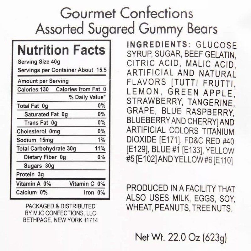 Rainbow Gummy Bears Sugared, 1.3 Pound Resealable Bag, Rainbow Candy,