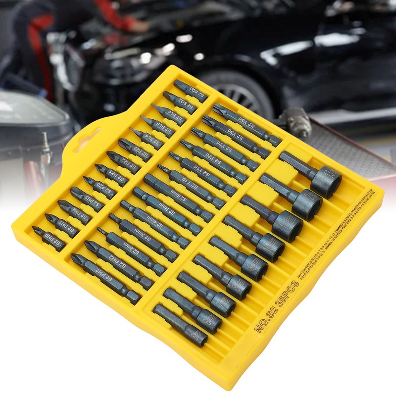 35Pcs Screwdriver Bit Set Magnetic S2 Steel 1/4in Hex Shank