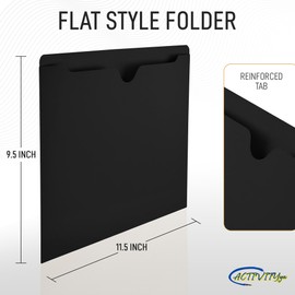Black File Jackets, Flat-No Expansion, Letter Size, Reinforced Straight-Cut Tab, 10 Pack