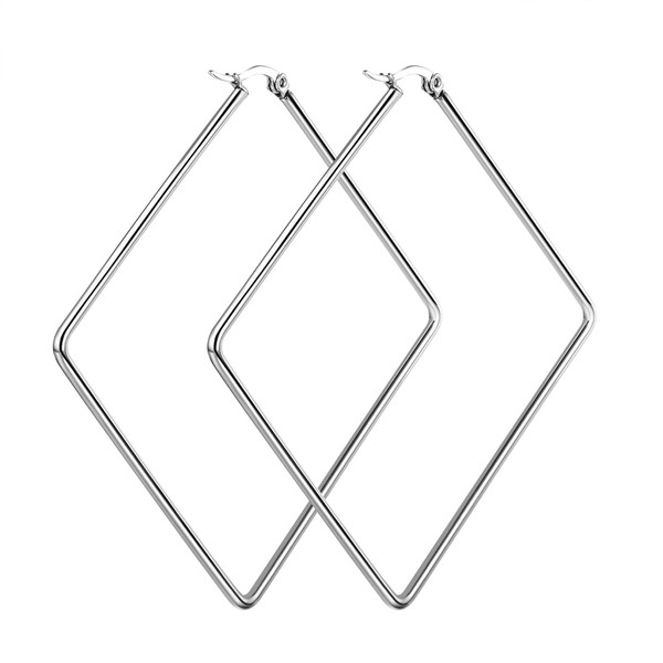 JewelryWe Large Hoop Earrings Simple Stainless Steel Geometric Earrings for