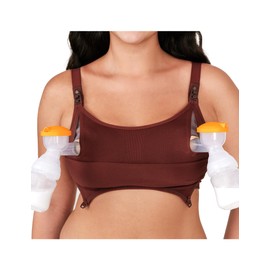 Pumping Bra Hands Free Comfort Seamless Nursing and Pumping Bra in One PatentedClasps Breast Pump Bra All Day Wear Brown XL