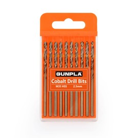 Gunpla Cobalt Drill Bits 2.5mm 10-Pieces, M35 HSS Metric Straight Shank Jobber Drill Bit Set with Plastic Case for Hardened Stainless Steel, Metal, Aluminium, Tile, Wood, Plastic and Cast Iron…
