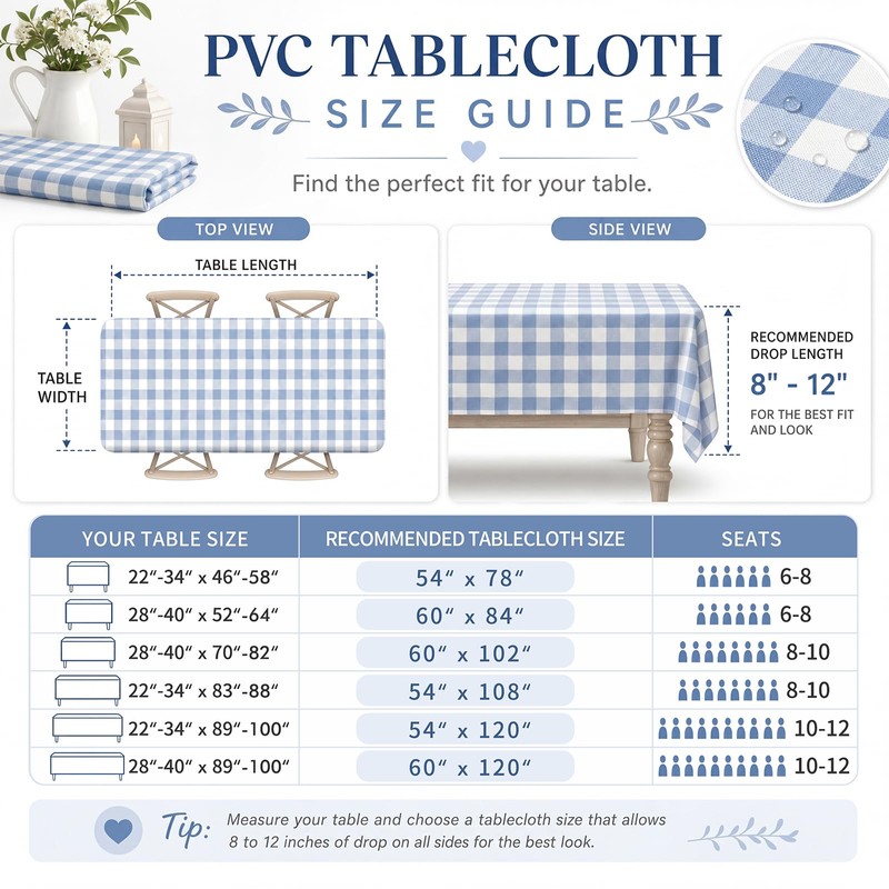 Maymiss 100% Waterproof Gingham Vinyl Tablecloth, Heavy Duty Oil Spill