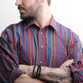 Raymard Mens Tiger Eye Matee Black Onyx Lava Rock Volcanic Stone Beaded Bracelet, Black Braided Leather Bracelet for Men-Matee Black Onyx&Tiger Eye