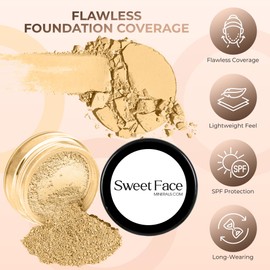 Sweet Face Minerals (Warm) (Most Popular Neutral Shade) (20gm Jar) FOUNDATION Mineral Makeup with SPF 18+, Full Coverage Matte Loose Powder, Bare Face Cosmetics