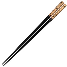 Sunlife H-06724 Chopsticks, Dishwasher Safe, Adult, Long, 9.1 inches (23 cm), Nekouemon Natural Wood, Black, Made in Japan
