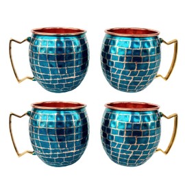 Rastogi Handicraft Handgefertigte Tasse mit gehämmerter Arbeit, Firozi Meena, bedruckt, 4 Stück