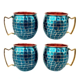 Rastogi Handicraft Handgefertigte Tasse mit gehämmerter Arbeit, Firozi Meena, bedruckt, 4 Stück