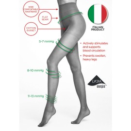 VENEZIANA NUOVA Press Control Women's Compression Tights - Tummy Control Tights Women's 20 Denier Mat - Fine Tights Women Black - Shaping Tights Women - Lycra Energy, tan
