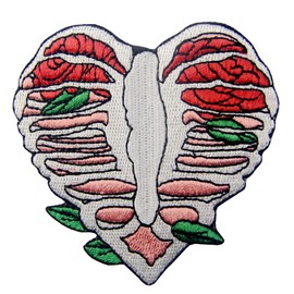Anatomy Heart Shape Skeleton with Leaves Applique Embroidered Badge Iron On Sew On Patch