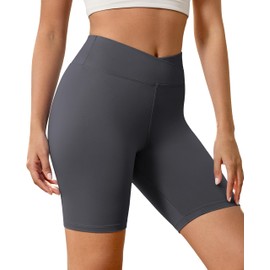 BAYDI Creamlush Crossover Women's Cycling Shorts - 20 cm V High Waisted Yoga Lounge Shorts, Comfortable & Stretchy, darkgray, L-XL