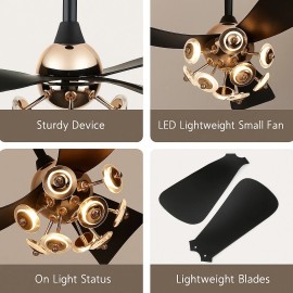 Unbranded 28" Smart Ceiling Fan Light LED, Remote App Control, 6-Speed DC Motor Black Gold