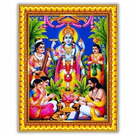 Satyanarayana Swami Photo with Frame Satyanarayan Swamy Vishnu Avatar Satyanarayana Swamy Photo Frame Pooja Photo Multicolor Sat Narayan Ji alongwith Narad ji (Hanging) 12X9 inch