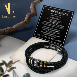 Larvincy To My Grandson Bracelet from Grandma Grandpa With Heartfelt Message & Elegant Box, Morse Code Grandson Jewelry Gifts from Grandparents on Fathers Day