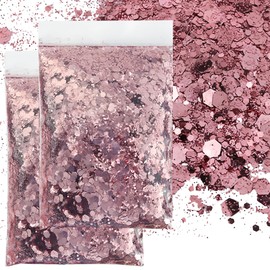 GIUSOBG Glitter for Crafts, 100 g Glitter Face, 0.2 + 1 + 3 mm Ultra Fine Glitter Powder for Nails Face Makeup Card Crafts Nail Art (Dark Pink)