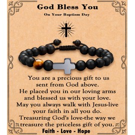 MFTRADING Christian Gifts for Men Cross Jesus Bracelet Birthday Communion Catholic First Confirmation Baptism Gifts Bracelet for Him God Bless You On Your Baptism Day