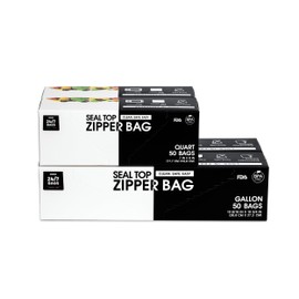 24/7 Bags- Gallon & Quart Food Storage Zip Bags Bundle Pack, 100 Count Each, Total 200 Bags, Doubler Zipper, Easy Open Tabs
