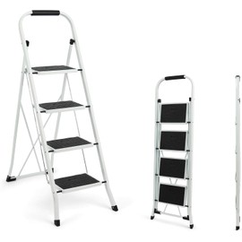 Simpli-Magic Step Ladder, 4 Step Stool Ergonomic Folding Step Stool with Wide Anti-Slip Pedal Sturdy Step Stool for Adults Multi-Use for Household, Kitchen，Office Step Ladder Stool (4 Step - White)