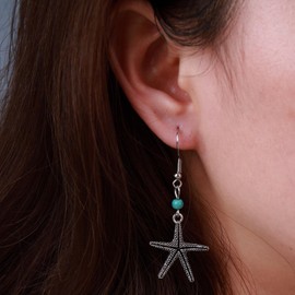 Aneneiceera Boho Turquoise Cross Drop Earrings Silver Flora Cross Dangle Earrings Pearl Earrings Vintage Ethnic Stone Hook Earrings Statement Tiny Pearl Link Cross Earrings For Women, Silver