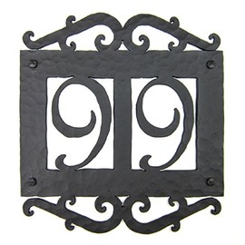 Spanish Mediterranean Custom Hammered Wrought Iron Address Plaque APH12 (Black)
