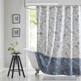 BESTRIPES Fabric Beach Shower Curtain, Ocean Coastal Shower Curtain, Ivory Blue Beach Shower Curtains for Bathroom, Waterproof Bathroom Curtains, 72" W x 72" H