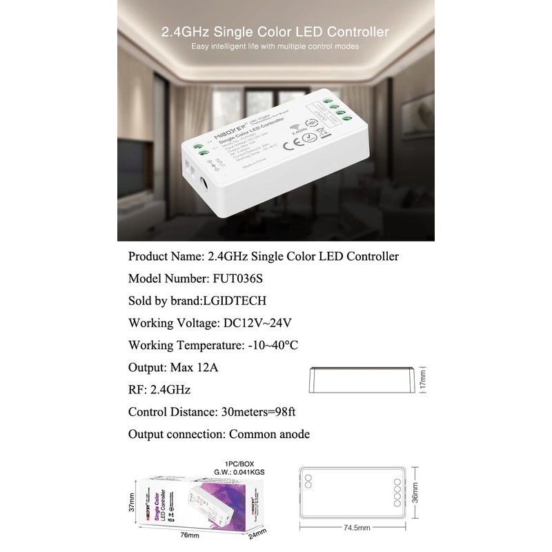 LGIDTECH FUT036S Miboxer Single Color LED Strip Light Controller DC
