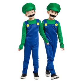 COXNSXX Plumber Brothers Costume, Cosplay Costume with Hat and Moustache, Suitable for Cosplay, Carnival and Theme Parties