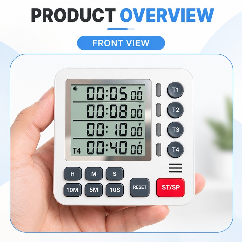 4-Channel Digital Kitchen Timer for Cooking & Study – LCD