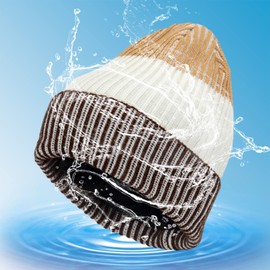 OTTERSHELL Winter Waterproof Beanie Hat Acrylic Knit Hats for Men Women Soft Warm Unisex Cuffed Beanie (Brown - White)
