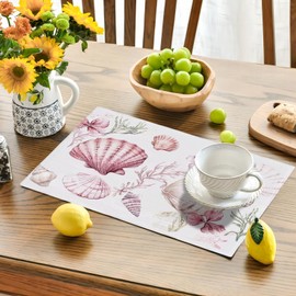 Ocean Shells Placemats Set of 4, Pink Starfish Coral Place Mats Flower Table Mats for Kitchen Dining Room Restaurant 18"x12"