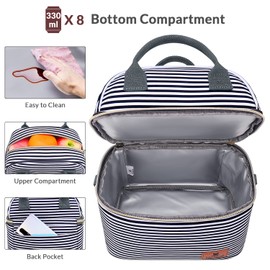 Hafmall Insulated Lunch Bag for Women Men, 9L Dual Compartment Lunch Cool Bag for Work School, Adult Lunch Bag with Shoulder Straps, Stripe