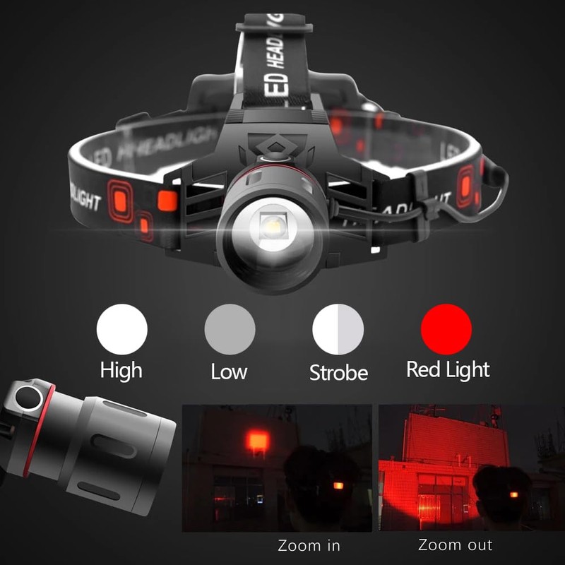 WINDFIRE Rechargeable Headlamp White Red LED Hunting Headlamps Super Bright