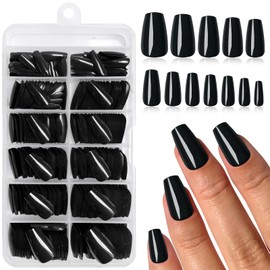Bellelfin 240Pcs Black Press on Nails, Glossy Coffin Nails Press ons Full Cover Acrylic Fake Nails Coffin Press on Nail Short Glue on Nails for Women Girls