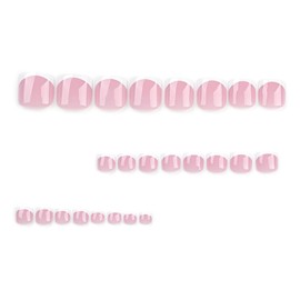24 Pcs Pink Press on Short Toenails - MINGCHUN Summer Fake Toenails Press ons Toenail with French White Border Full Cover False Glue on Stick on Toenails Artificial Acrylic Nail Art Kit
