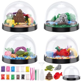 WEBEEDY DIY Underwater World Snow Globe Craft Set 4 Sets Make Your Own Underwater Ball with 3 Underwater Figures Sculpture Crafts for Birthday Gift Party Decoration