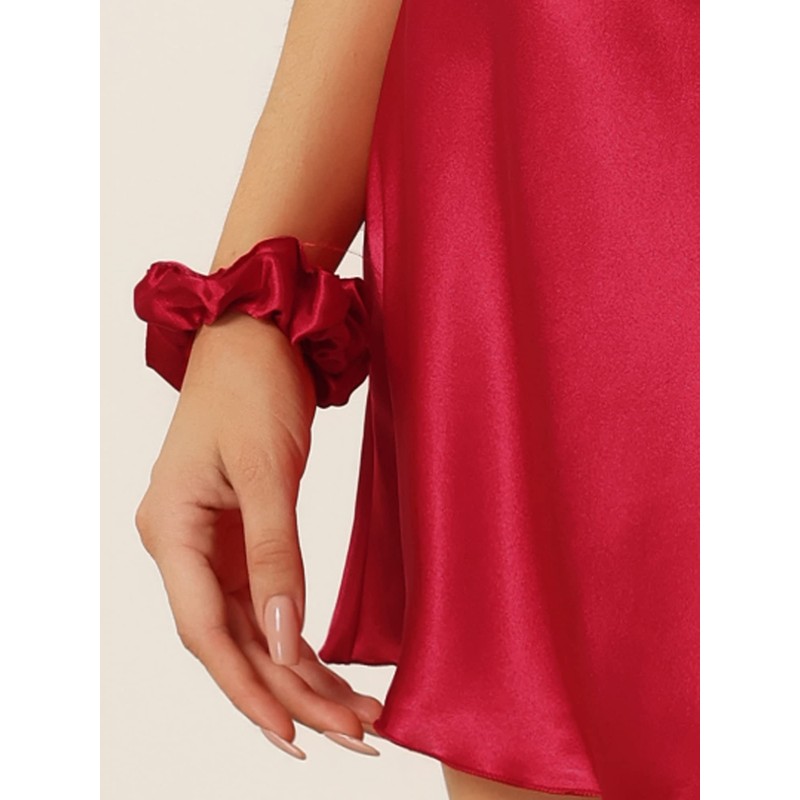 cheibear Women's Pajamas, Satin Sleep Dress, Pajamas, Silky Cami Strap