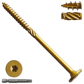 Inch Lag Screws,Structural Wood Screws,Heavy-Duty Outdoor Deck Construction,Timber Screws,Framing,Rust Resistant Black Ceramic Coating,Torx Bit Included (1lb Olive Drab Flat Top, #14x4-1/2)