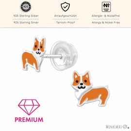 Monkimau Girls' Double Dog Stud Earrings 925 Sterling Silver